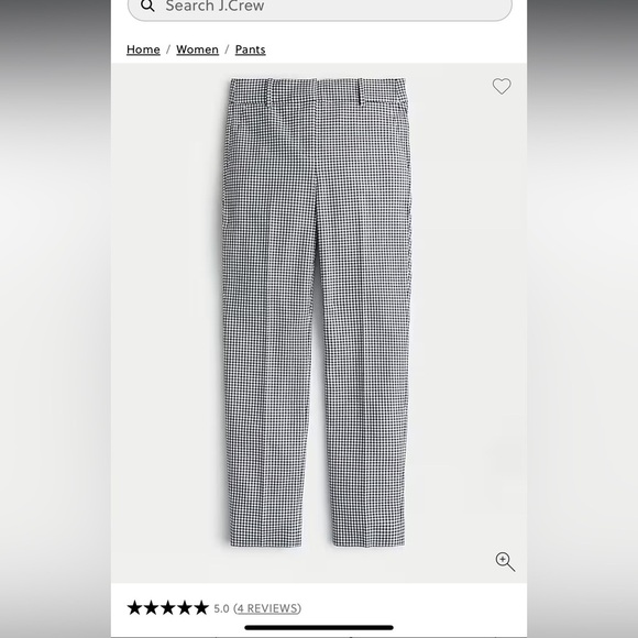 JCREW Black and White Gingham Cameron Pant, Size 0 - Picture 2 of 8